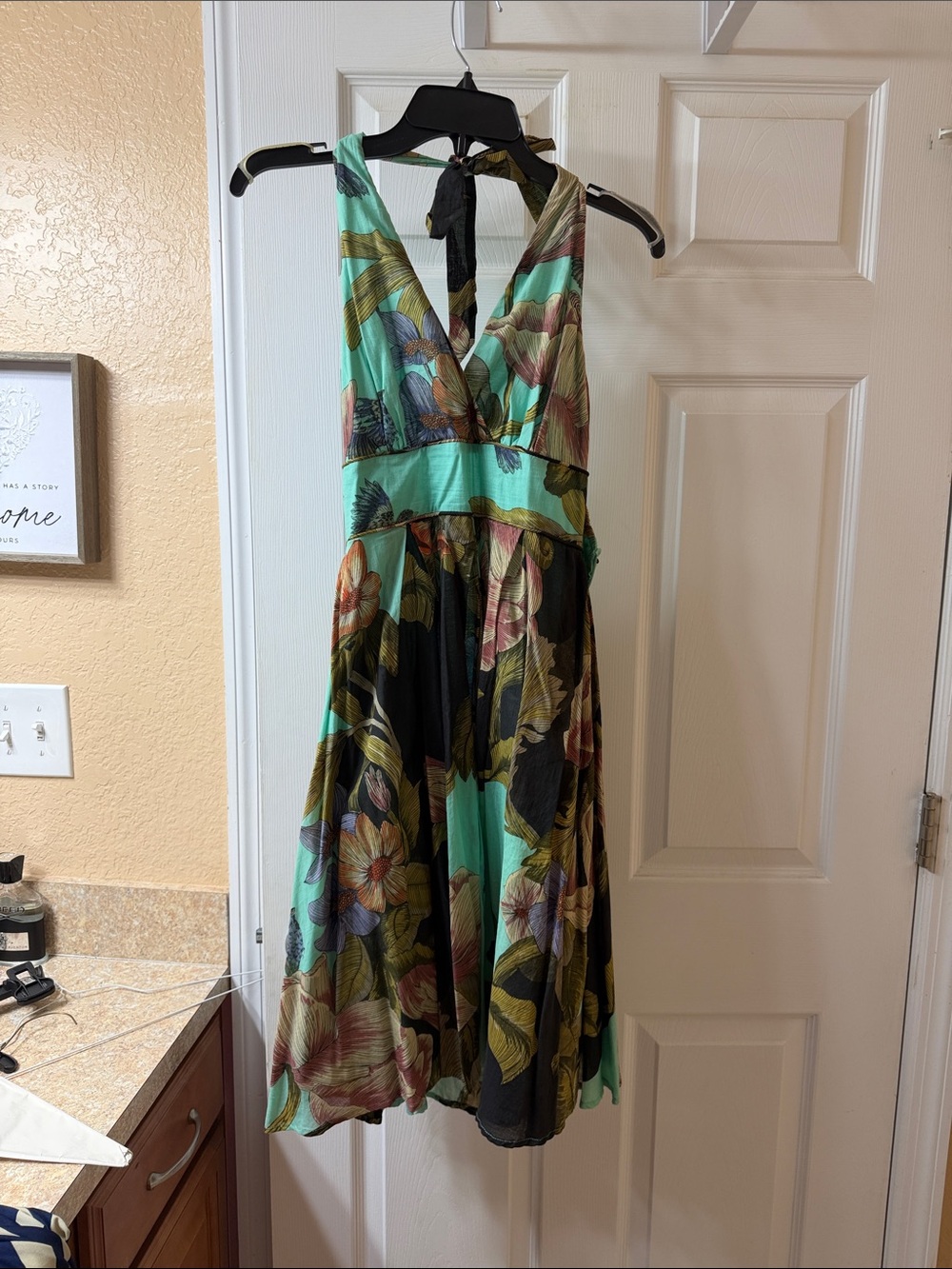 Floral Halter Sundress in Aqua and Black